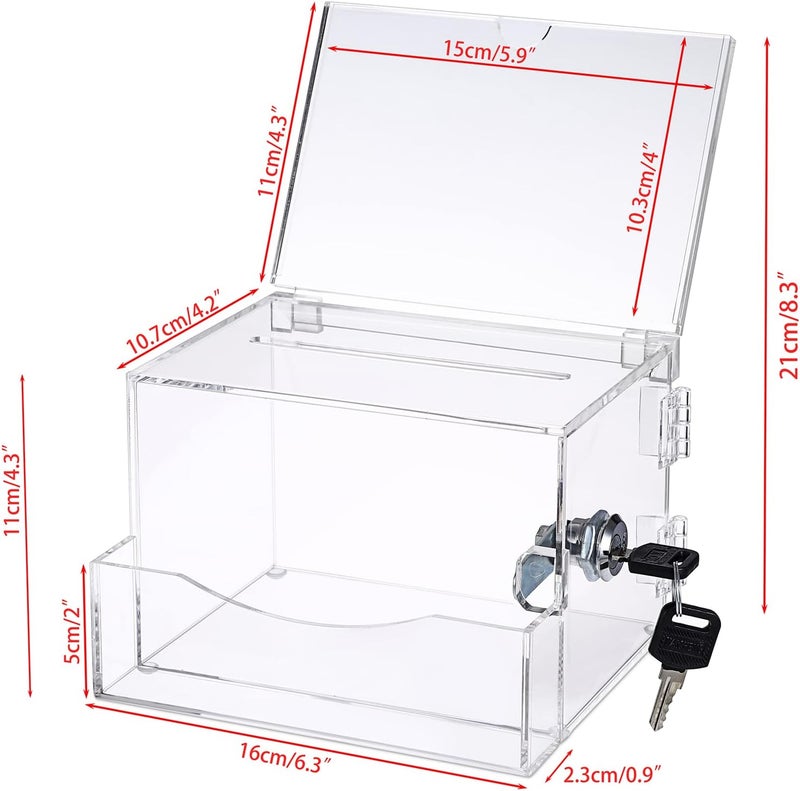 BTSKY Clear Acrylic Suggestion Box With Lock, Donation Box With Sign Holder, Tip Box With Pocket Collection for Voting Locking Mailbox, Removable Sign Slot - Image 3